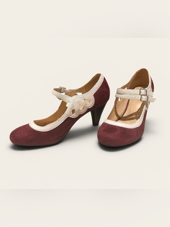 Chase + Chloe Shoes - Chase + Chloe Burgundy and Cream Mary Jane Heels